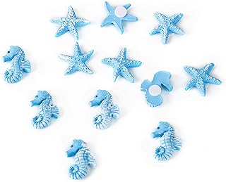 Logbuch-Verlag - Set di 12 pezzi decorativi a tema marittimo, motivo stella marina e cavalluccio marino, 2,5 cm, colore: turchese