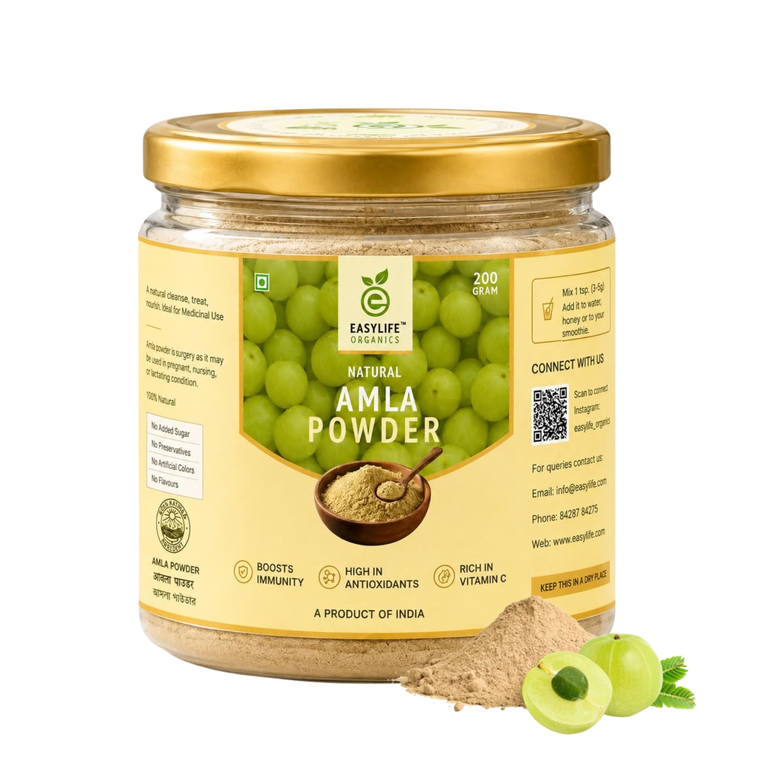 Amla Powder for Eating | Premium Seedless Indian Gooseberry Powder | Food Grade | No Preservatives | Easy to Mix | Suitable for Drinks, Smoothies & DIY Hair Care | 200g
