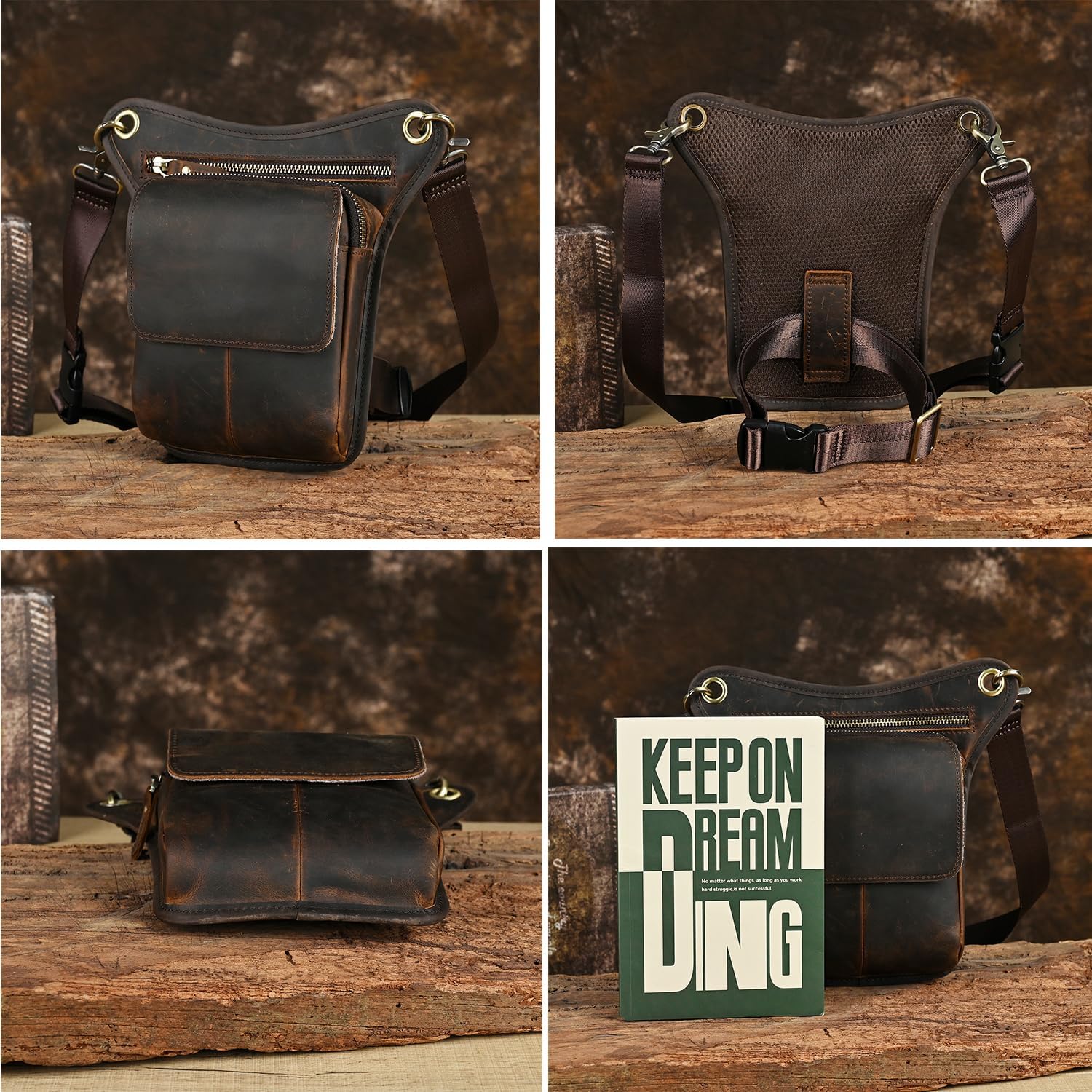 Canvas + Leather Motorcycle Travel Fanny Waist Pack Drop Thigh Leg Bag Pouch For Men Women FB2141 - Image 4