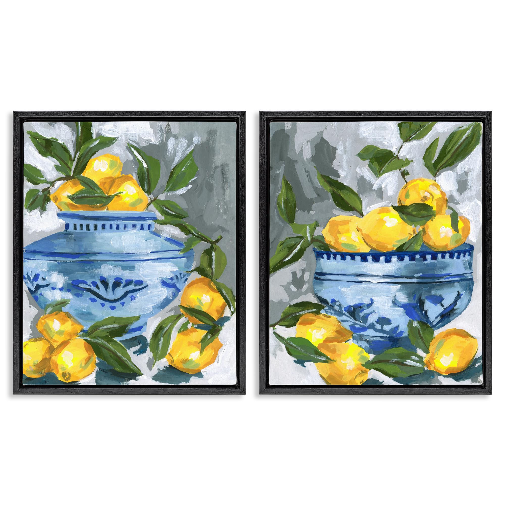 Stupell Industries Jet Black (Matte) 'Indigo & Lemon Citrus Fruits'| 2Pc Floating Frame Art Set 2