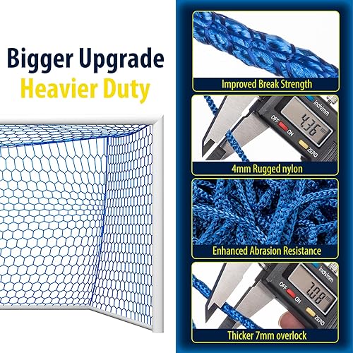 Miniatura 4 de Repuesto de red de portería de fútbol profesional de 24 x 8 pies, 18.5 x 6.5 pies nailon de 0.157 in, 4 pulgadas hexagonal, resistencia a la