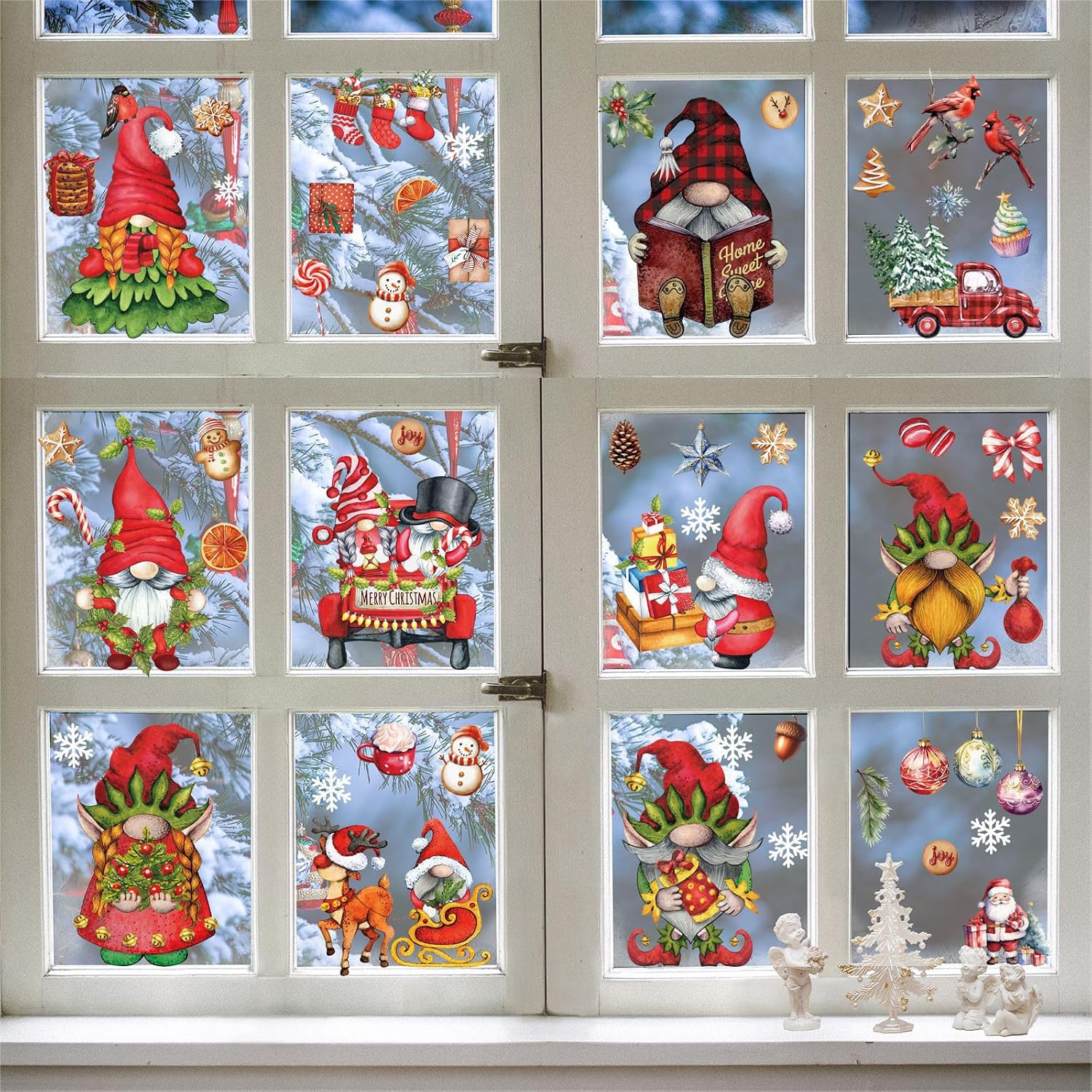 Christmas Window Clings Decals Xmas Stickers Christmas Party Decorations Gnomes Window Clings for Home School Office Party Supplies image 2
