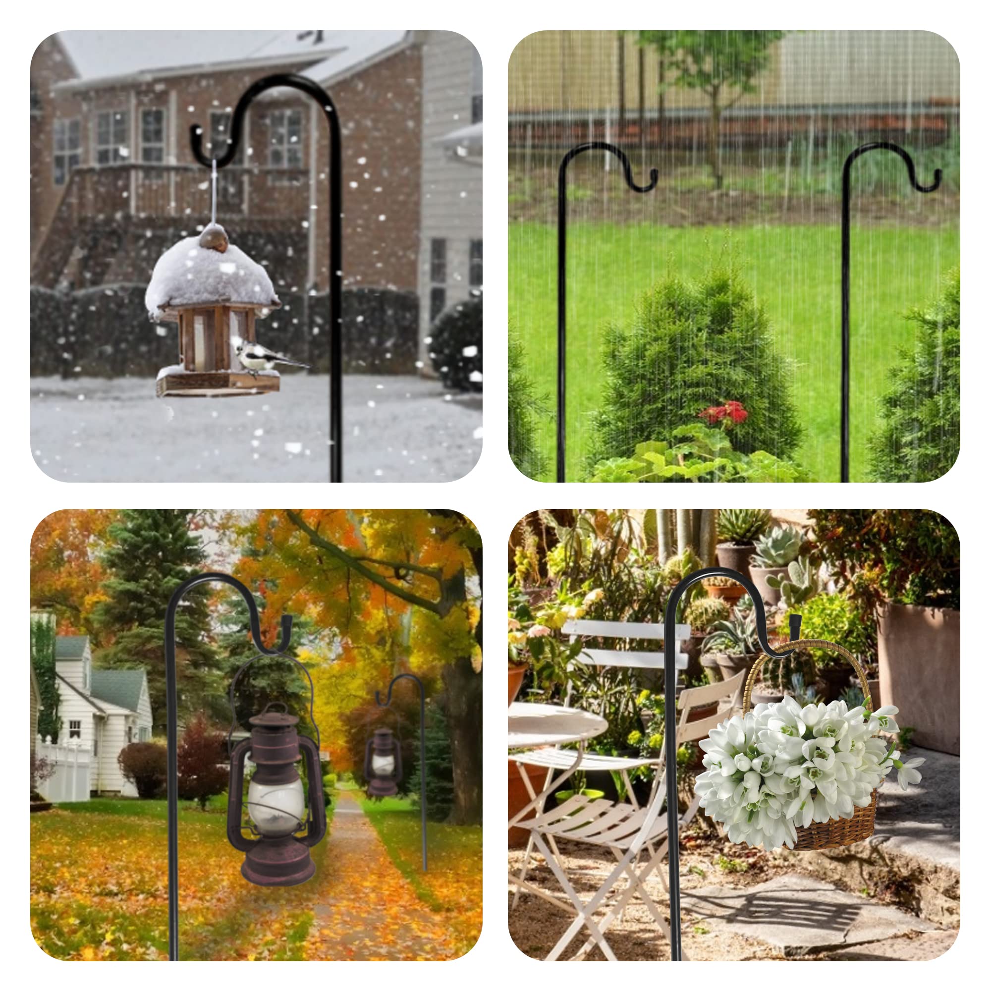 Grenintol Lot De 2 Crochets De Berger Jardin 96 Cm – Support Robuste Et Réglable Pour Lanternes, Mangeoires Oiseaux, Plantes Suspendues Et Décorations Noël/Halloween, Noir Mat Anti-Rouille
