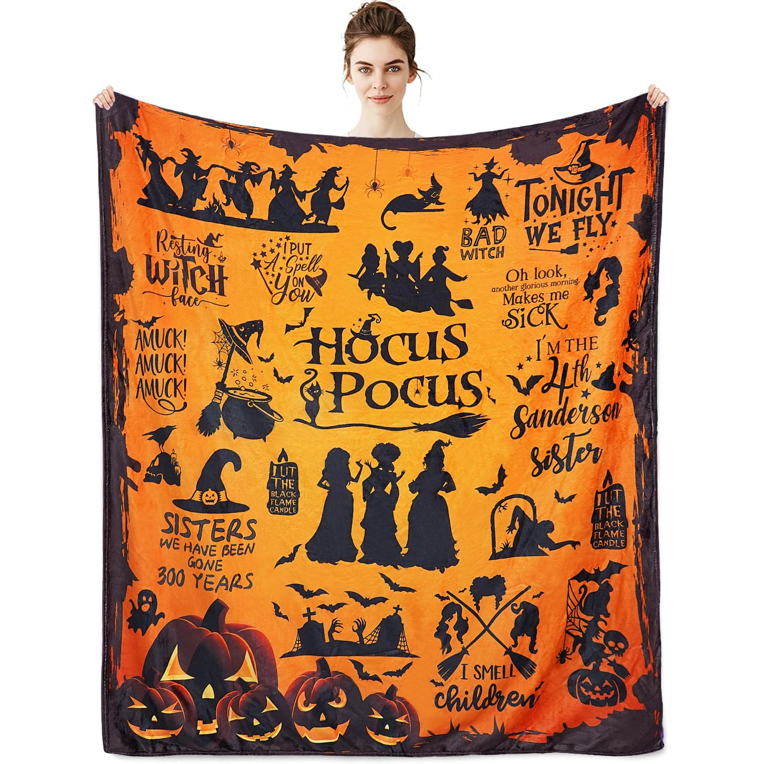 Metawu Witch Blanket Halloween Throw Blankets for Women Witch Flannel Fleece Blankets for Couch Sofa Bed Chair Decor Halloween Decorations Blanket 50x60in