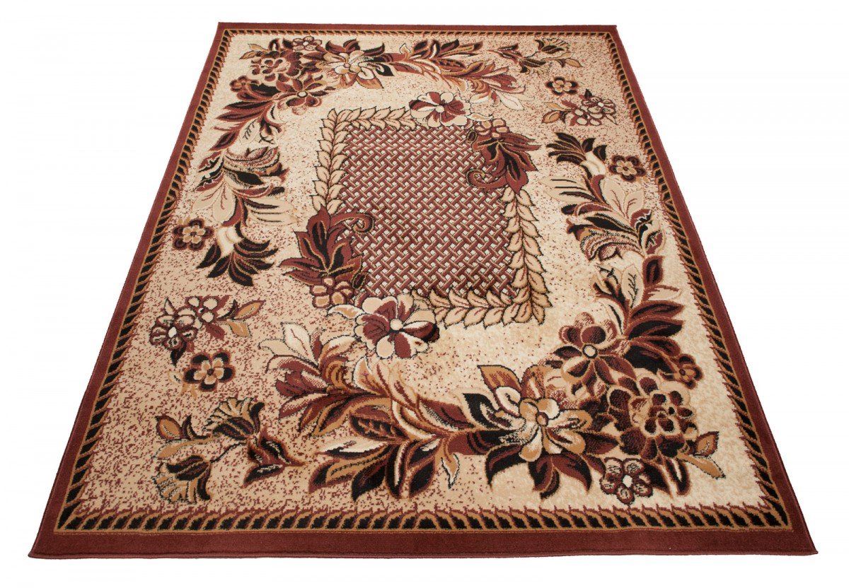 Tapiso Atlas dywan z krótkim włosiem, do salonu, sypialni, nowoczesne kwiaty, liście kwiatowe, beżowe, brązowe, bordiura ÖKOTEX 160 x 220 cm