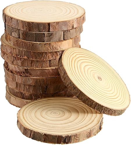 JEUIHAU 12 piezas de rebanadas de madera natural sin terminar de 5.1 a 5.5 pulgadas, discos redondos de madera para corteza de árbol, círculos de