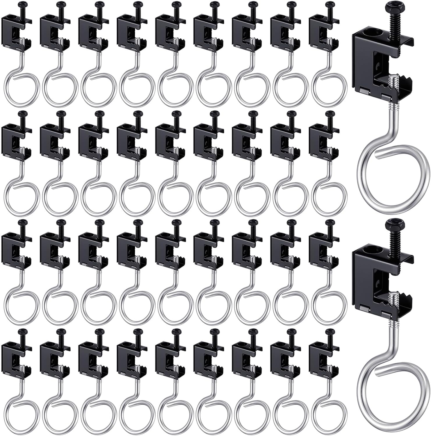 Tandefio 1/4" x 20 Spring Steel Beam Clamps Metal Beam Hangers Bolt on Clamp with Metal Machine Threaded Bridle Rings for Pipe Cable Woodworking Tool(1 1/4 Inch Bridle Rings)