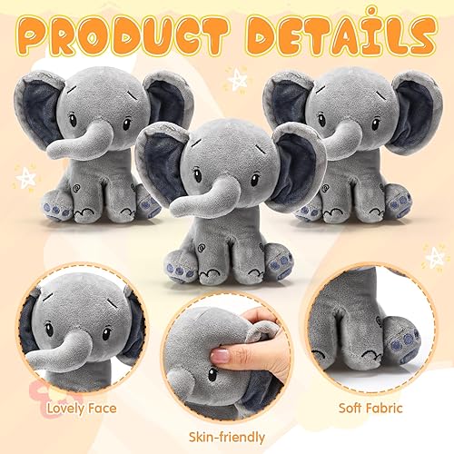 Miniatura 3 de 6 juguetes de peluche de elefante de Navidad de 6 pulgadas, lindos animales de elefante del bosque suave para baby shower, niños y niñas, donación