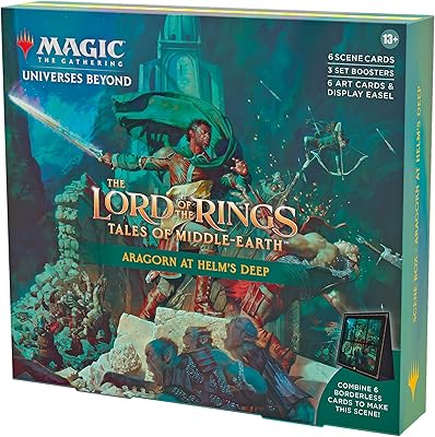 Magic The Gathering The Lord of The Rings: Tales of Middle-Earth Scene Box - Aragorn at Helmâ€™s Deep (6 Scene Cards, 6 Art Cards, 3 Set Boosters + Display Easel)