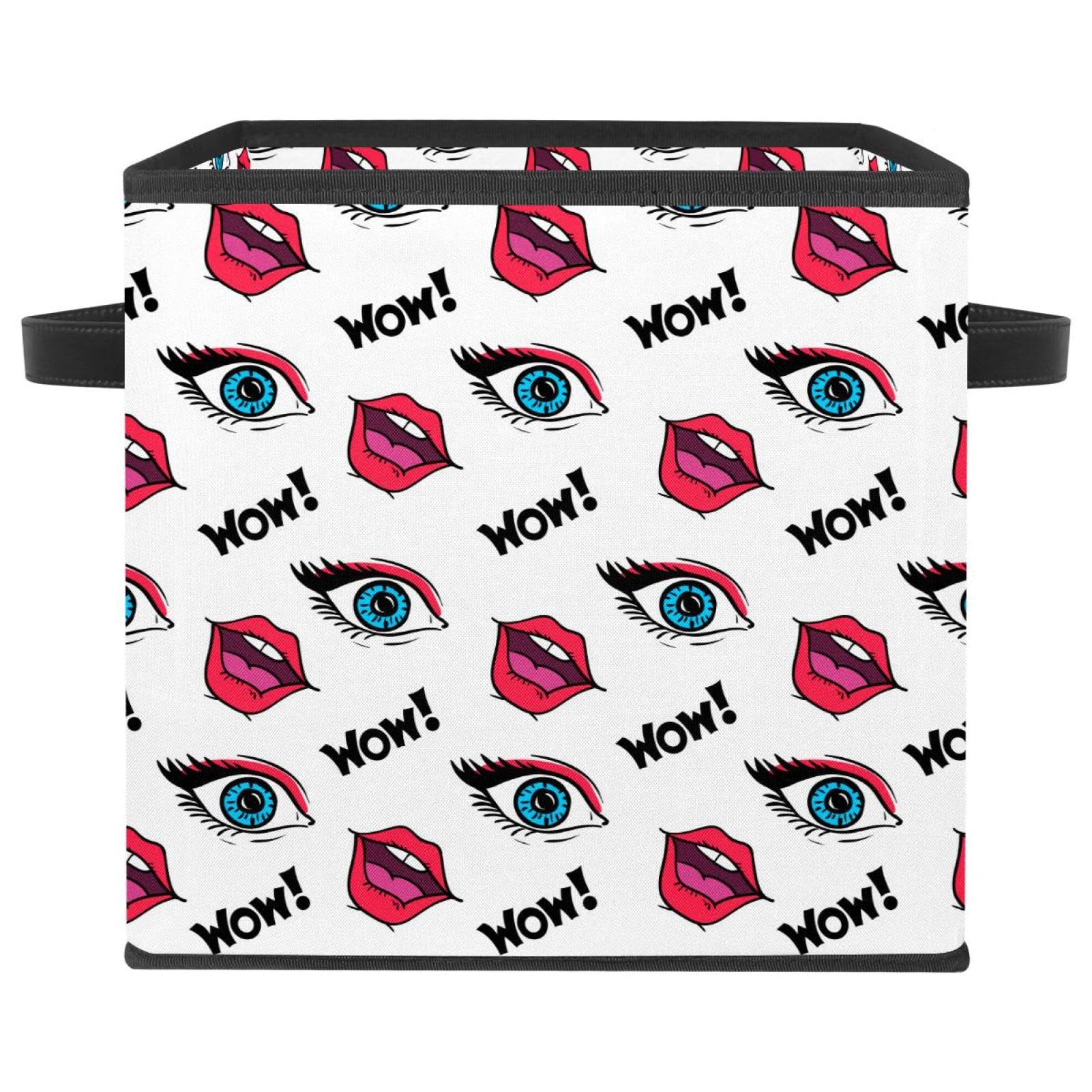 Boîte pliable en tissu avec motif yeux amusants et poignées solides