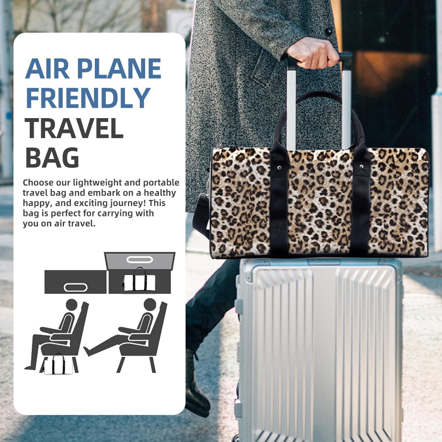 Travel Duffle Bag Large Capacity Weekender Overnight Bags Classic Leopard Pattern for Men Women Gym Bag for Travel Business Trips Sport Hospital