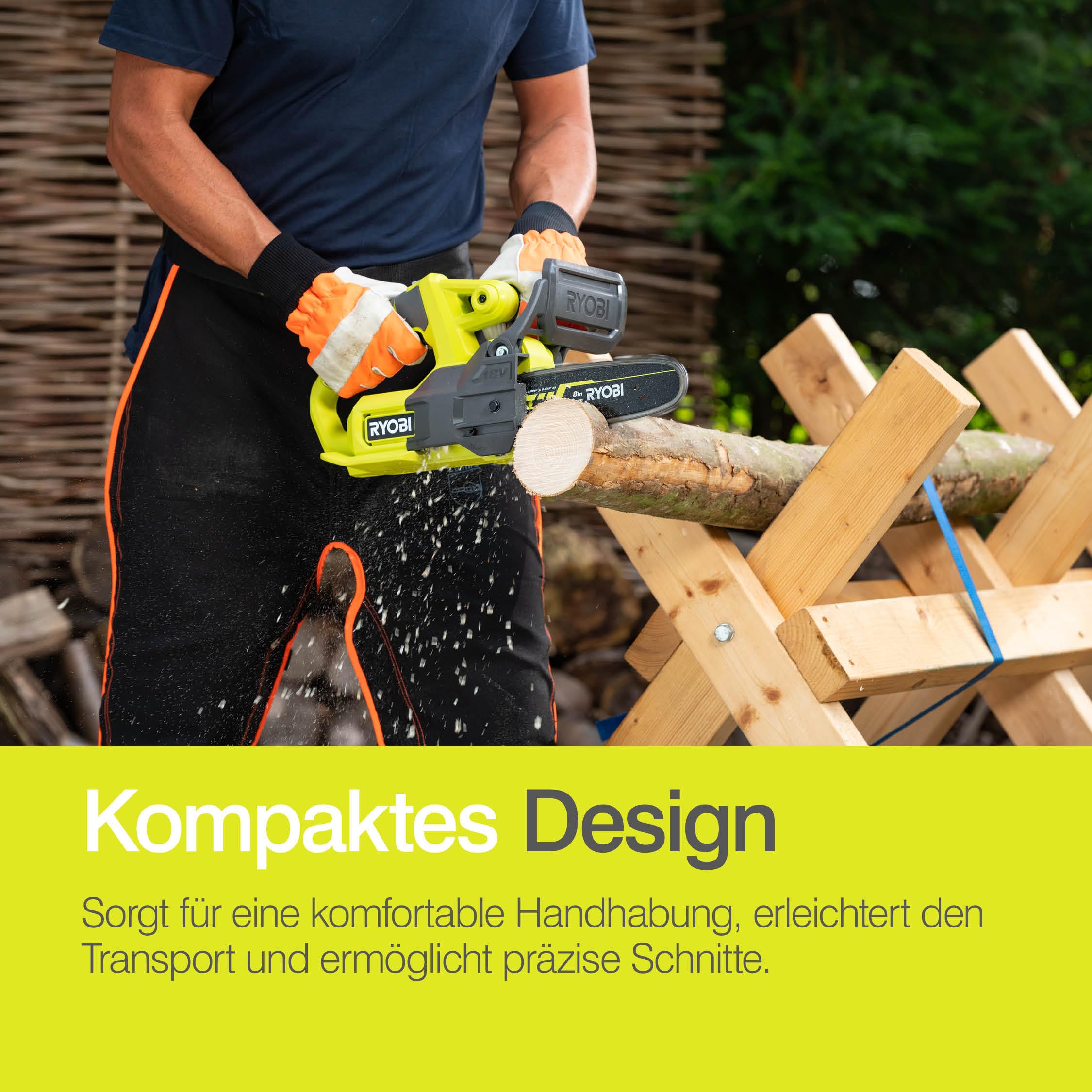 RYOBI 18 V ONE+ Akku-Kettensäge RY18CS20A-125 (Schwertlänge 20 cm, inkl. 1 x 2,5Ah Akku und Ladegerät im Karton)