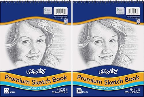 Miniatura 1 de UCreate - Cuaderno de bocetos premium, pesado, 9 x 12 pulgadas, 30 hojas (paquete de 2)