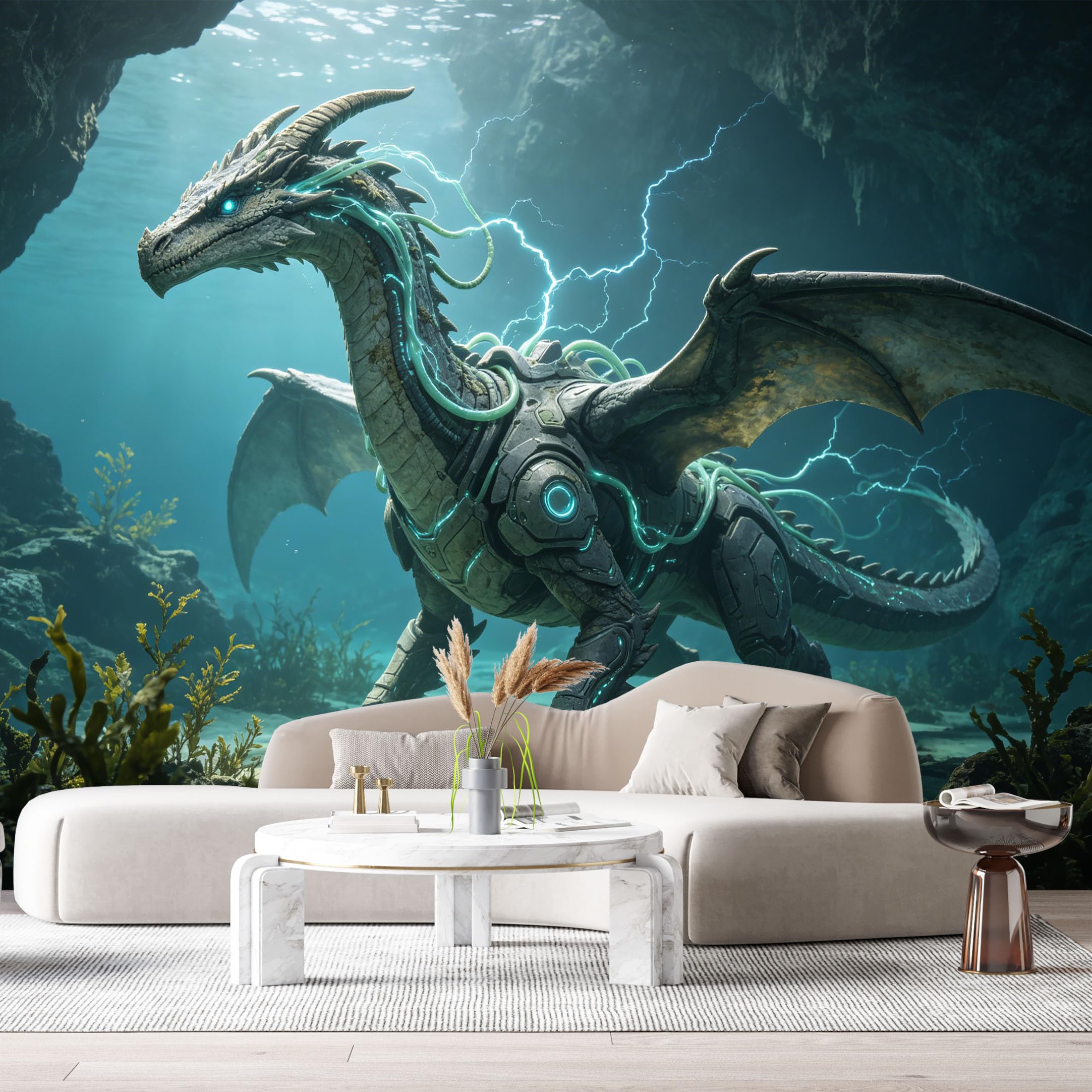 Custom Size Wall Mural Cyber Heavy Armored Fantasy Beast Future Armor SciFi Creature Neon Metal Style SelfAdhesive Art Prints Removable Large Wallpaper Esports Game Tenant Room Studio
