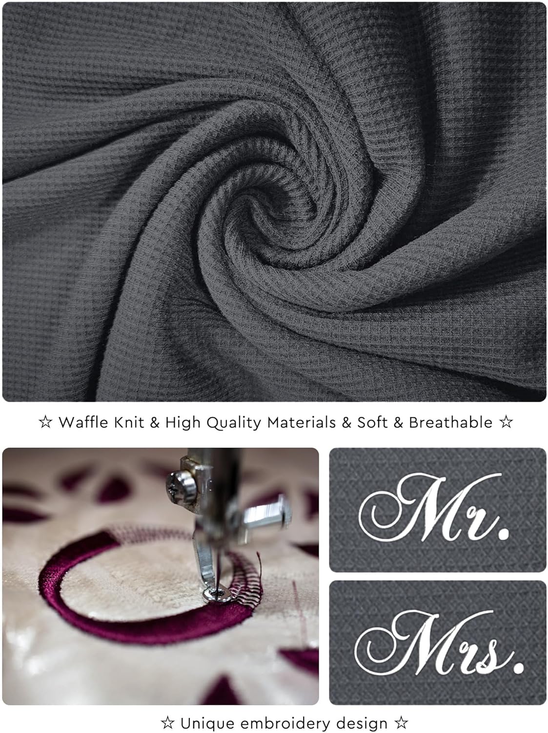 AW BRIDAL Mr and Mrs Waffle Knit Robe Set for Wedding Engagement Gifts, Anniversary Matching Robes for Couples, Women and Men