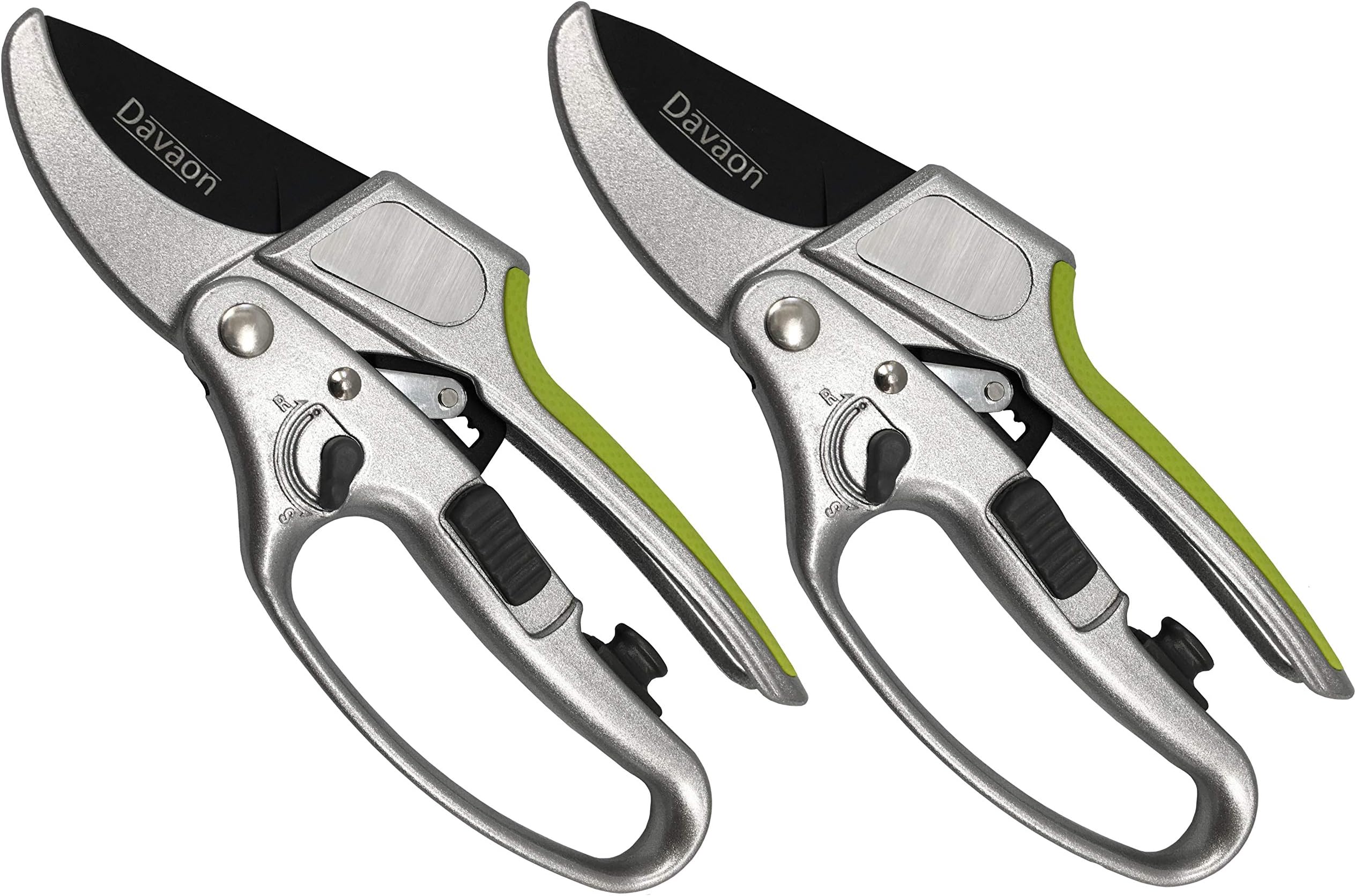 Davaon 2PACK Pro Switch 2 in 1 Ratchet Secateurs – NEW Quick Switch Ratcheting to Single Cut Mode Garden Anvil Pruner Easier Pruning For Tree Plant Hedge - Strong Sharp Ergonomic Lightweight Comfort
