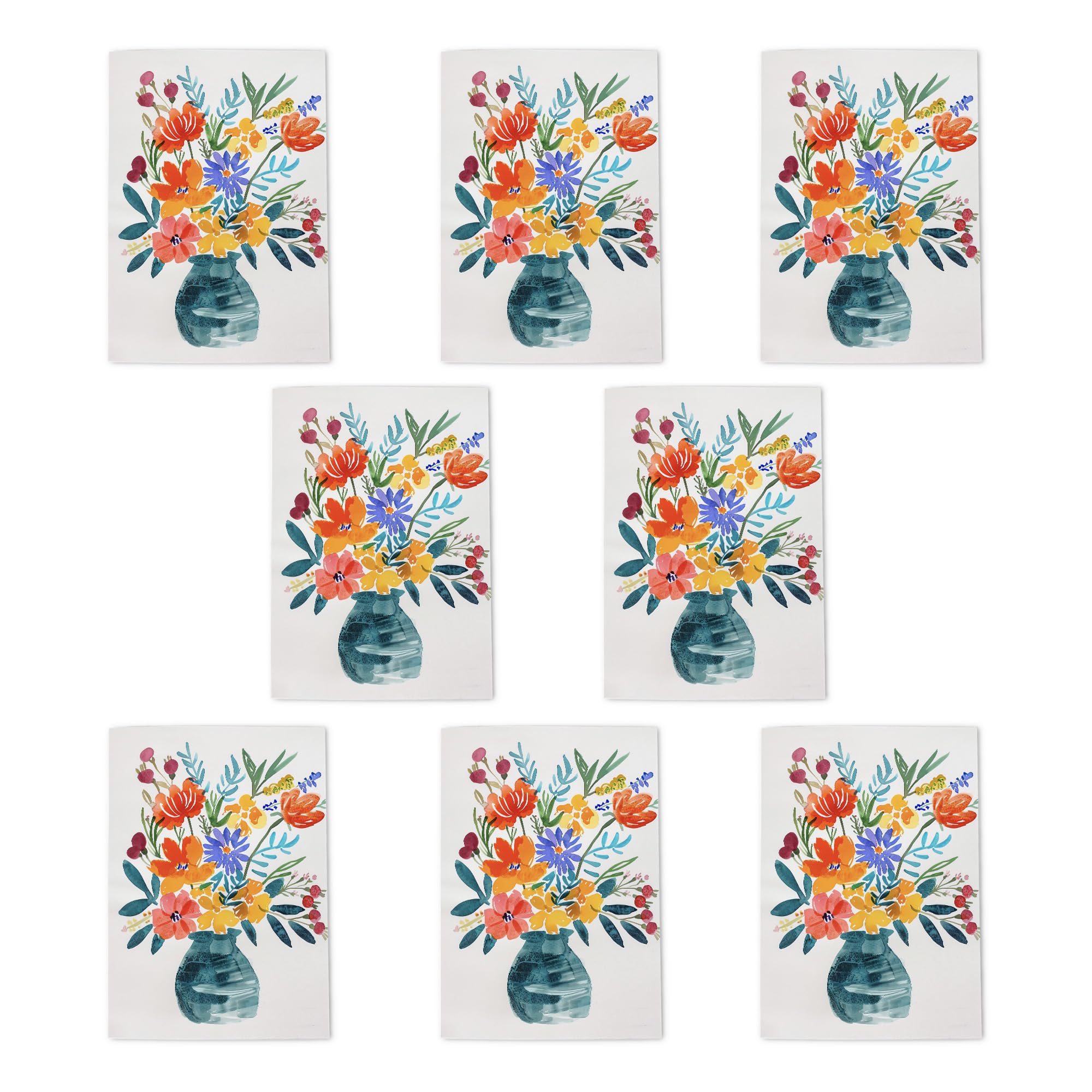 Summer Flower Vase Greeting Cards Pack of 8 Watercolour Floral Art Note Cards Any Occasion Blank Inside A6 10x15cm