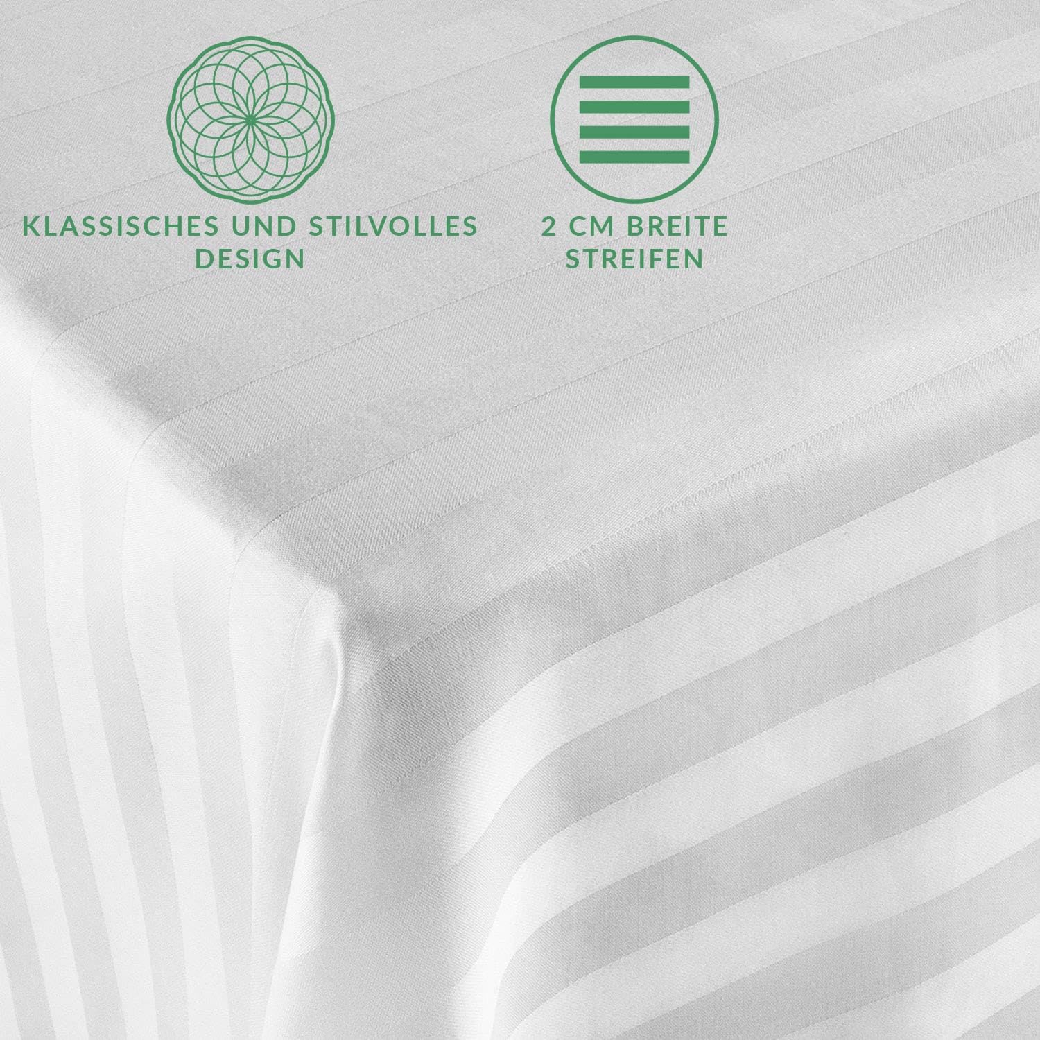 DarymexFlaches Laken ohne Gummizug, 220x260 cm, Satin, Weiß | Satiniertes Betttuch mit Streifenmuster, 50% Bambusviskose & 50% Baumwolle, weich, temperaturregulierend