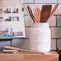 Vista 4 de Farmhouse - Juego de recipientes para la cocina, soporte para utensilios de cocina de cerámica, soporte para cucharas, bonito tarro de galletas