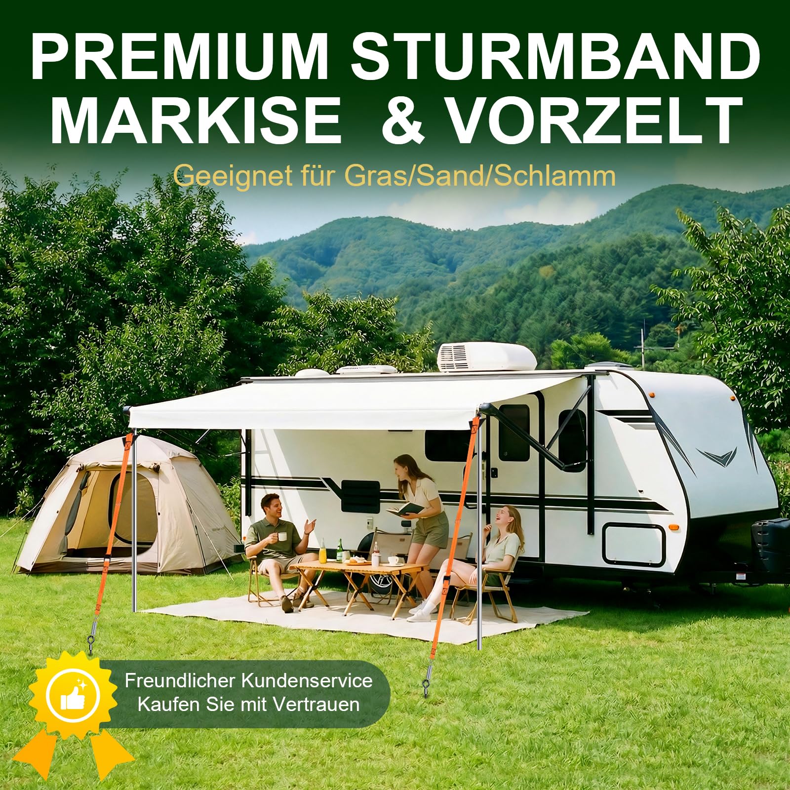Kit di Fissaggio per Tendalini Cinghie Anti-tempesta per Tendalini di Camper, Accessori per Tendalini Set Completo di Protezione Anti-tempesta per Tendalini di Roulotte con Ancoraggi a Terra da 39cm