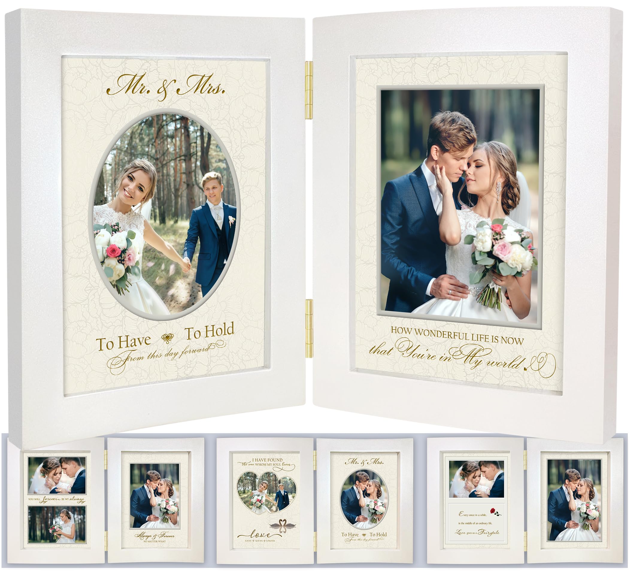 5x7 4x6 Wedding Frame – Mr. & Mrs. Picture Frame with 7 Mats – Anniversary & Engagement Gift for Couple, Bride & Groom – Marriage Keepsake for Bridal Shower, Honeymoon, or Reception Décor