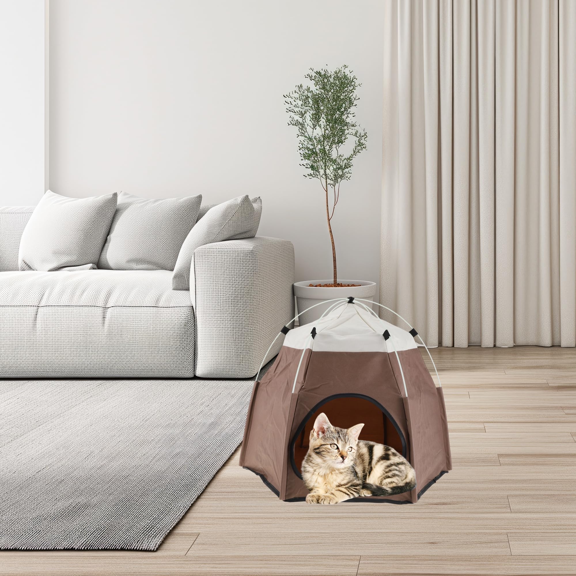 Faltbares Katzenzelt Braun 1pc Für Innen Und Außen Oxford-Stoff