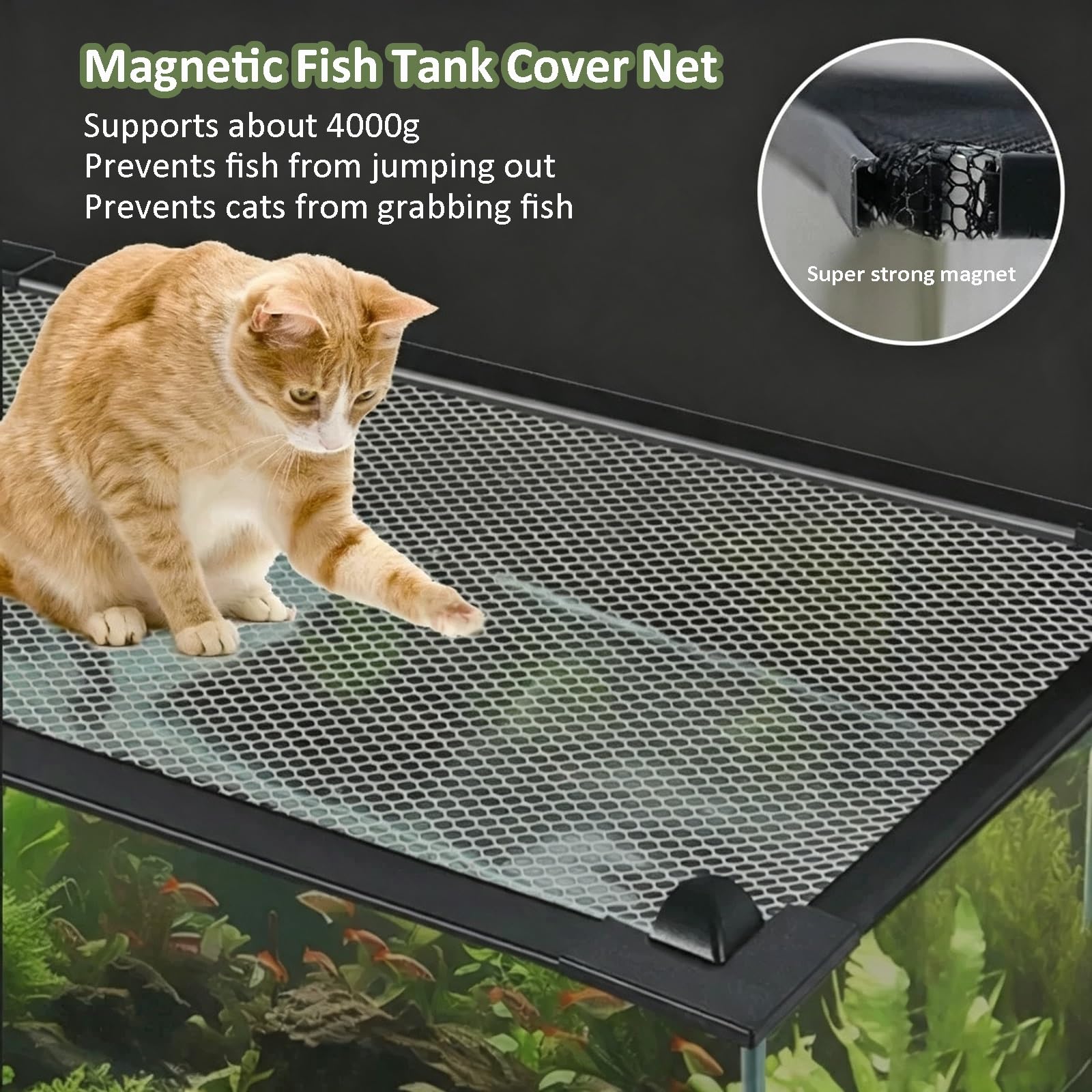 Couvercle D'aquarium Magnétique, Couvercle De Filet D'aquarium | Filet anti-évasion, couverture for poissons, reptiles, tortues, autres animaux qui s'échappent(180x60cm(70.87x23.62in))