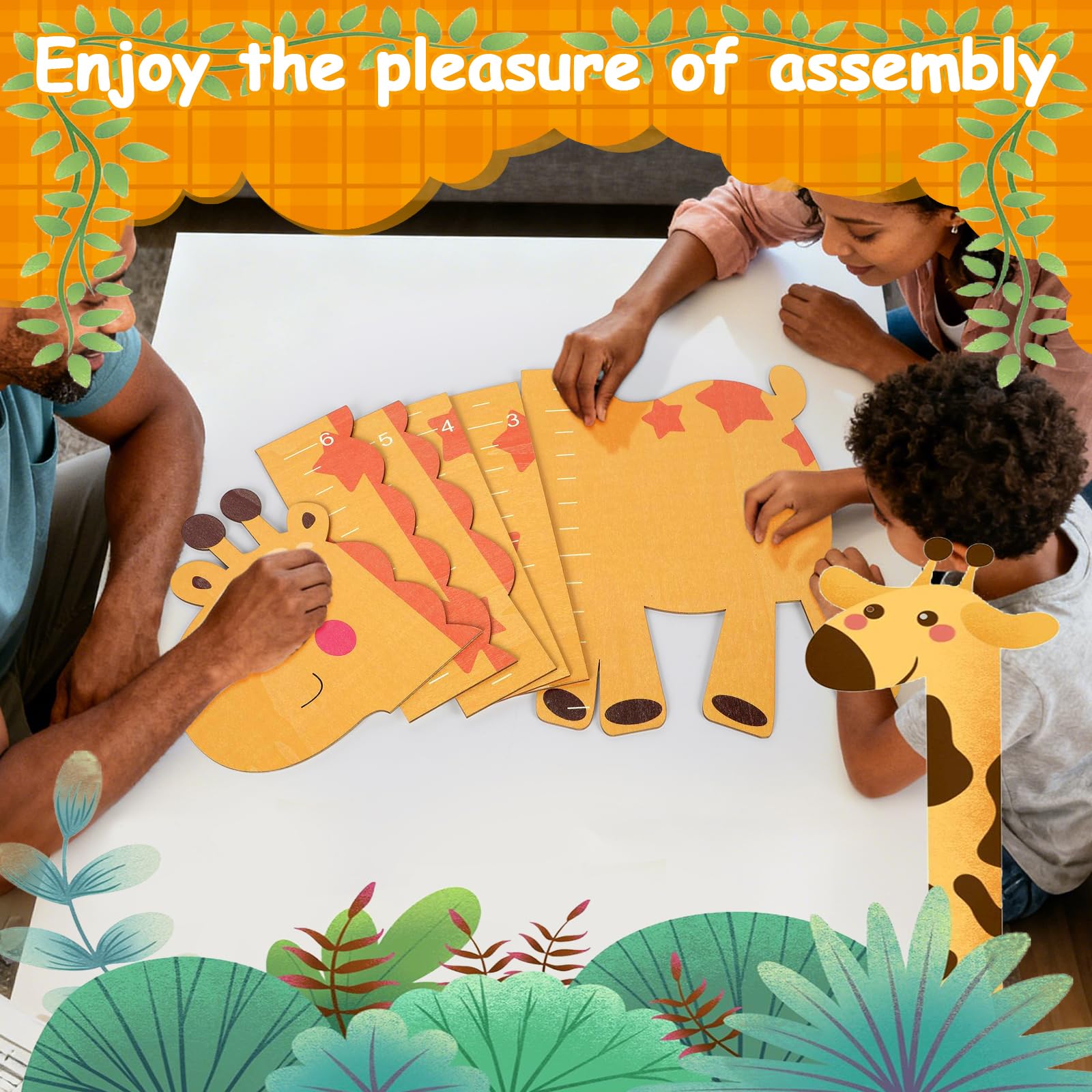 Toise pour enfants - 180 cm - Toise pour enfants - En bois - Personnalisable - Jolie girafes - Décoration murale et cadeaux de Noël pour garçons et filles - Jaune