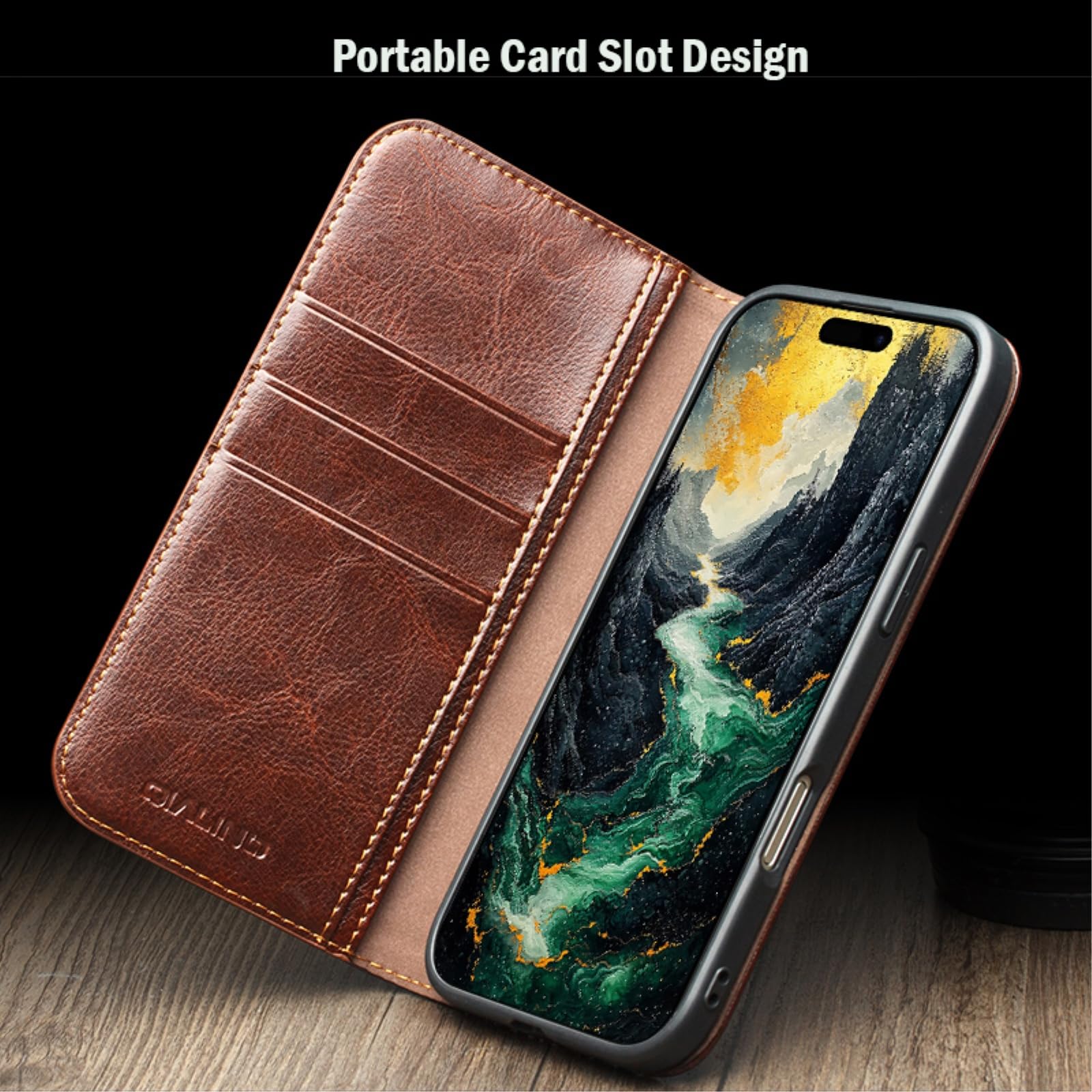 Etui na telefon komórkowy, z prawdziwej skóry z klapką do iPhone 17 ręcznie robiona obudowa biznesowa z gniazdami na karty PRO Max Air