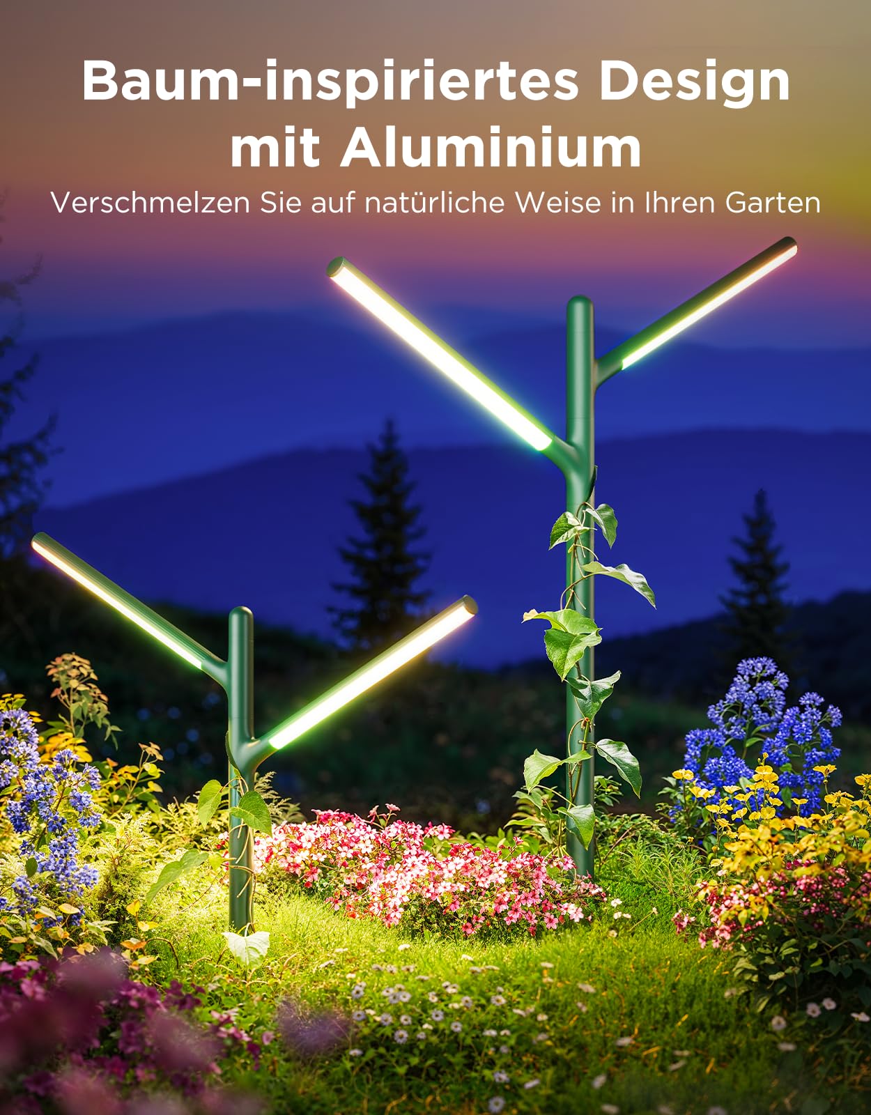 Govee RGBWWIC Gartenleuchte, 1100lm 16M DIY-Farben, CRI 94, IP66 Metall | 1100lm 2700-6500K, 3x2.5m Coverage, 30-90cm DIY Höhe, 64 Scenes, 20,000h life, Alexa Matter Kompatibel, Branch-style design