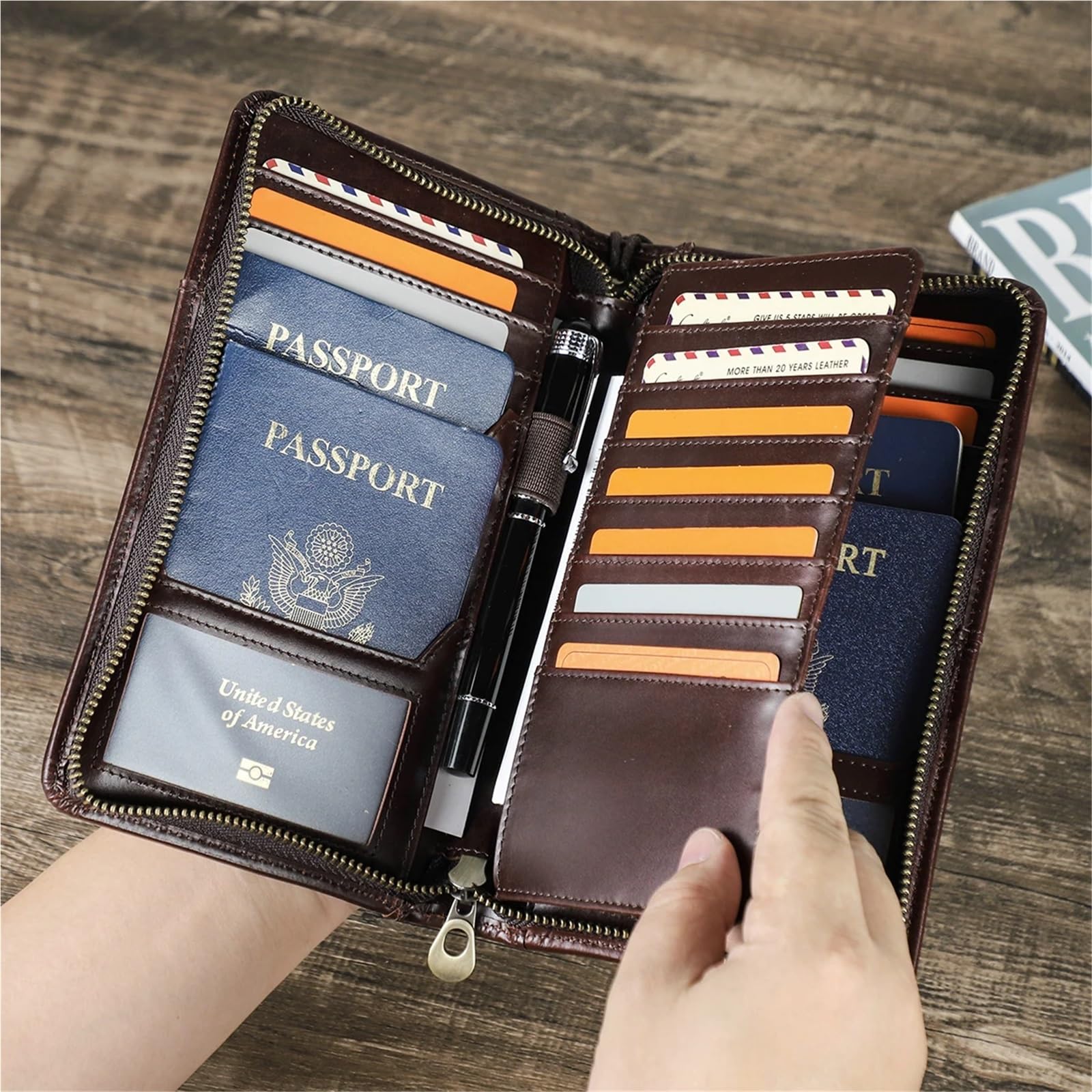 Porta carte di credito for passaporto familiare in pelle, copertina, borsa da viaggio, borsa da uomo