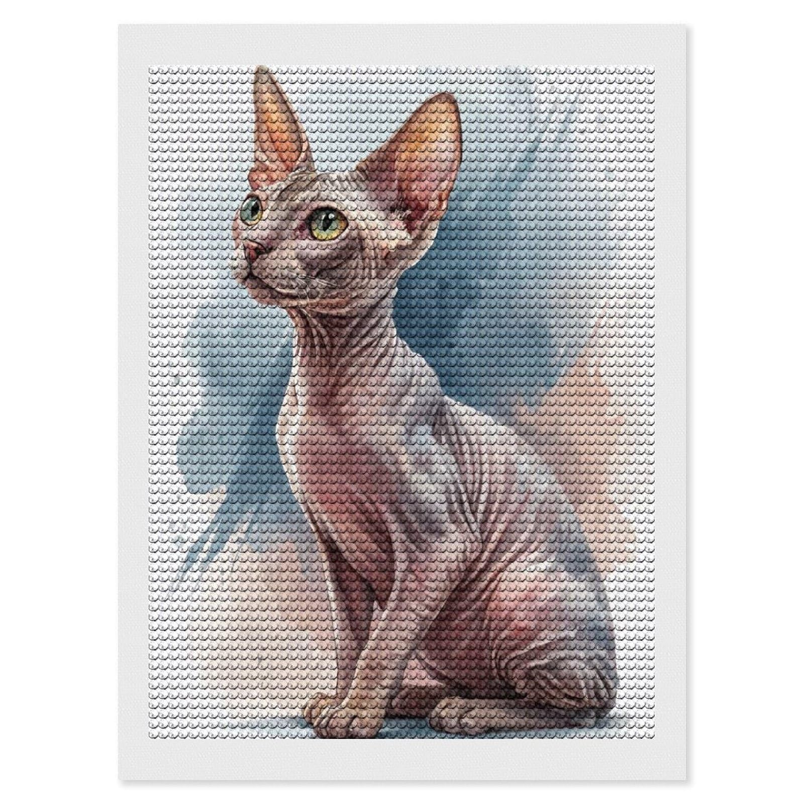 Junmoney Watercolor Sphynx Cat Portrait Full Drill Diamond Painting Kit 12"x16", for Teens, Adhesive Canvas, Bedroom Decor, Holiday Gift Idea