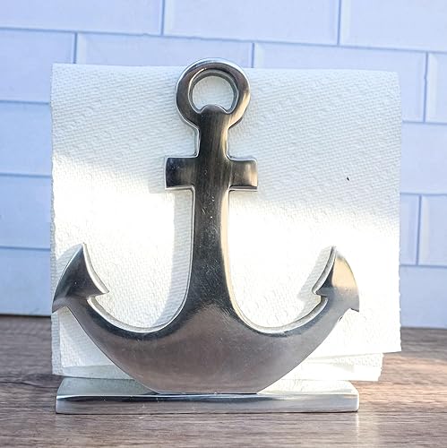 Miniatura 9 de Ebros Gift Elegante aluminio niquelado náutico océano marino marinero barco ancla decorativo papel servilleta titular decorativo cocina bar