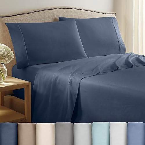 Martex Juego de sábanas Queen de 400 hilos 100% satén de algodón de 4 piezas, 1 sábana bajera, 1 sábana encimera y 2 fundas de almohada, súper