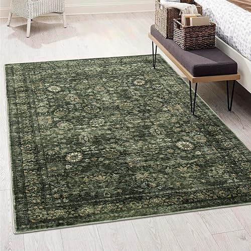 Morebes Alfombra vintage lavable de estilo bohemio para dormitorio, alfombra suave para sala de estar, antideslizante, no desprende pelusa, para