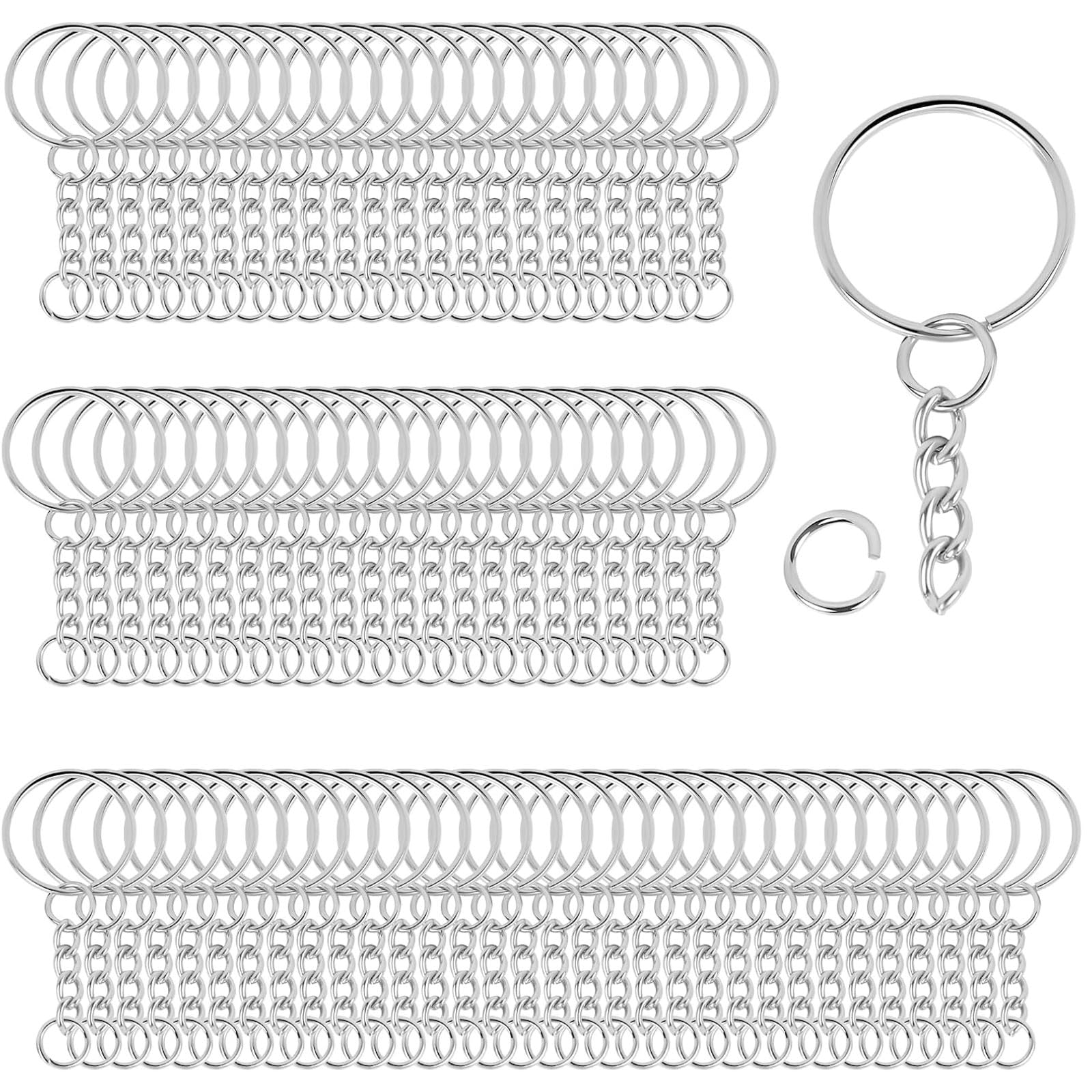 130 Pcs 25mm Keychain Ring Kit with Silver Chains & Jump Rings for DIY Keychain, Pendant, Making Crafts, Jewelry Making