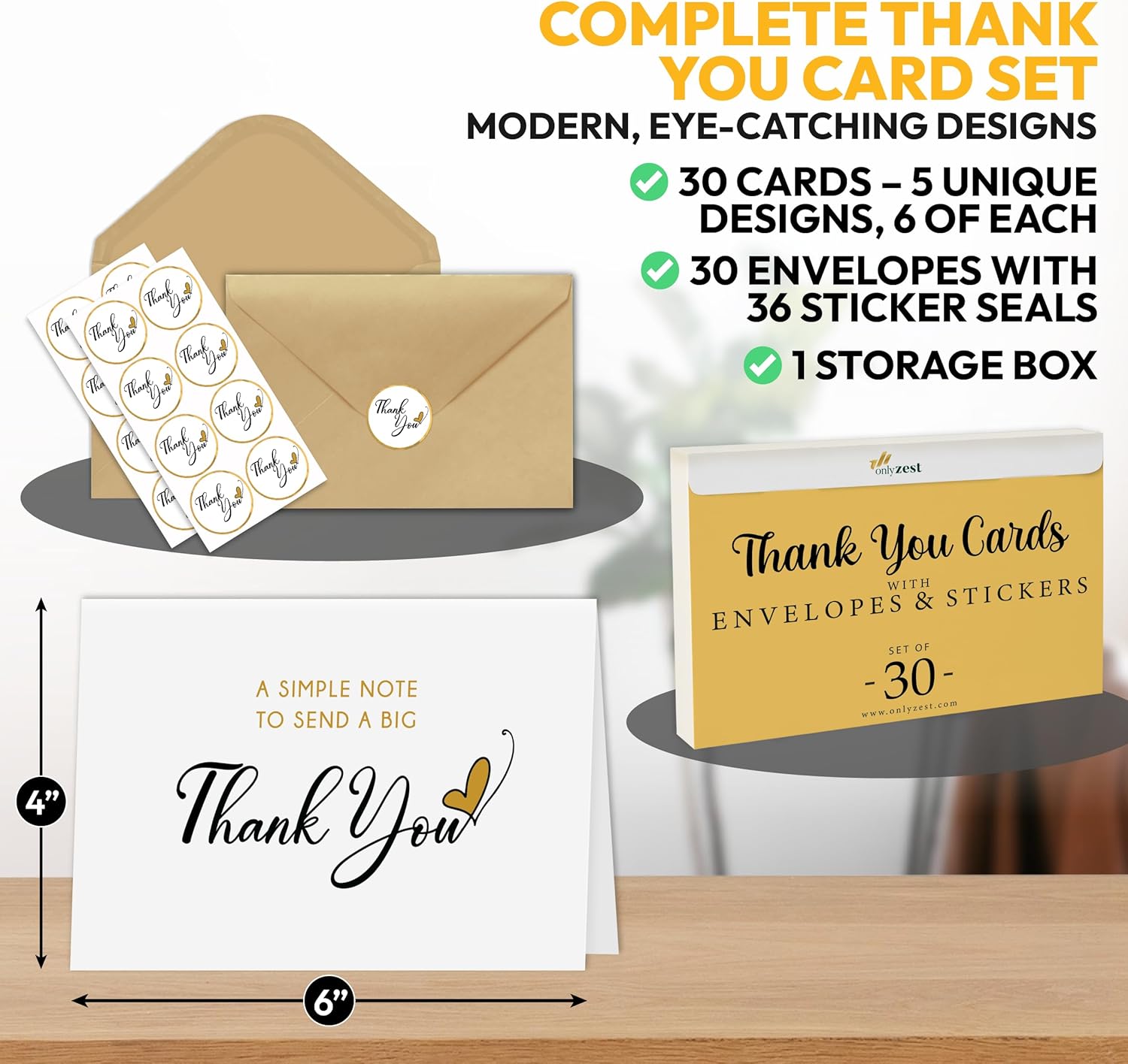 Bulk Thank You Cards with Envelopes Set and Stickers - 30 Pack, 4 x 6 in Blank Simple Thank You Notes - Minimalist Box for Weddings, Baby Showers, Birthdays, Small Businesses - Image 3