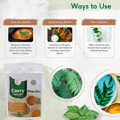 Miniatura 6 de SVATV Curry en polvo  Murraya Koenigii  Condimento de curry en polvo  Karieppilai, Karivepaaku, Kari Patta o hojas de neem dulce  Polvo de curry de