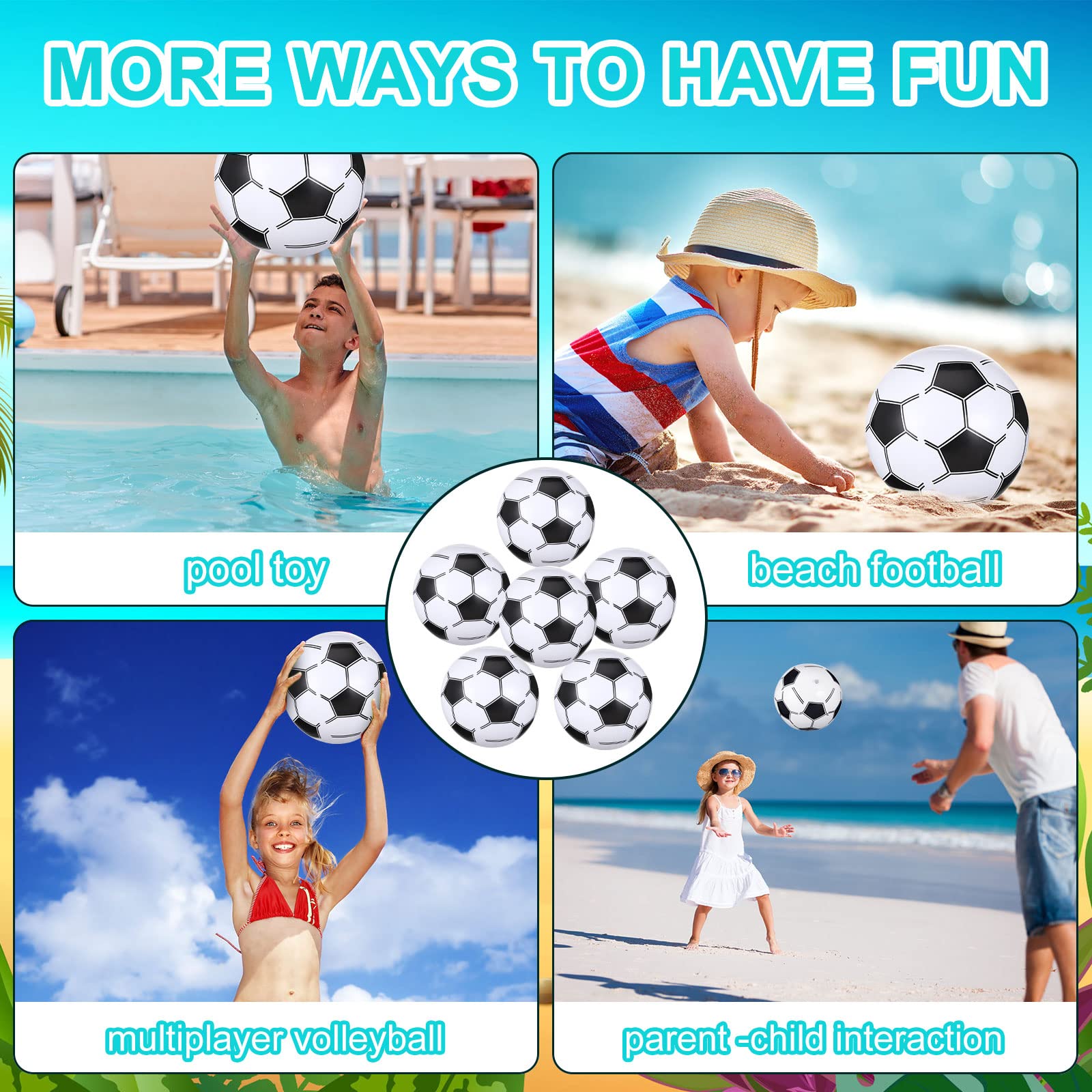 24 pelotas de playa inflables de fútbol de 16 pulgadas, bolas de playa inflables a granel, regalos de fiesta temática de piscina, juguete flotante para fiesta de cumpleaños, suministros de 7