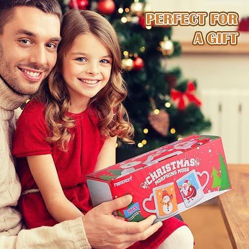 Miniatura 7 de Juego de 2 tazas de café con diseño de corazón para café, bebida, té, decoración de fiesta de Navidad, caja de regalo divertida incluida