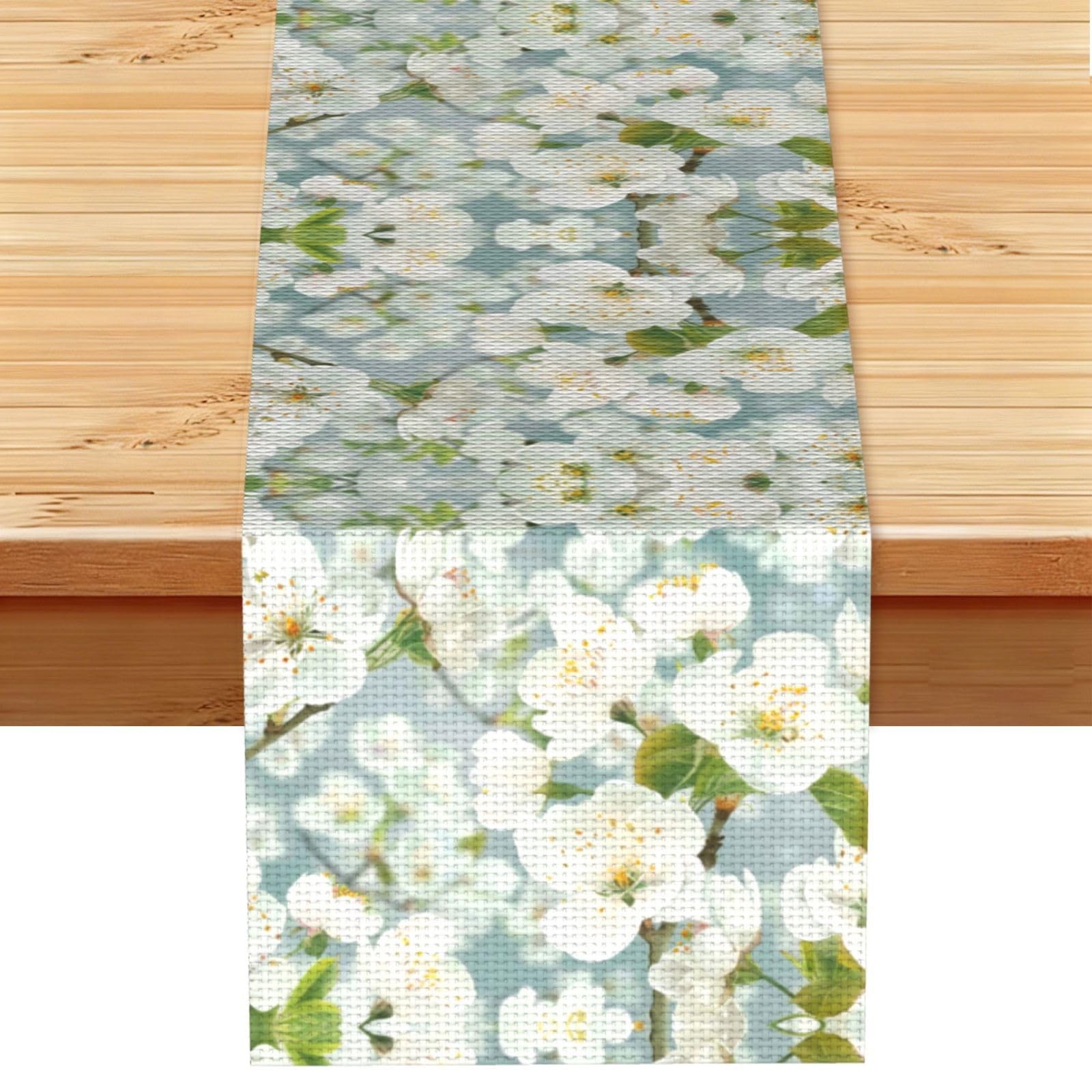 Ethereal White Blossom Printed Table Runner 13 x 72, Wrinkle Resistant Decor for Dining Table Coffee Table Fireplace
