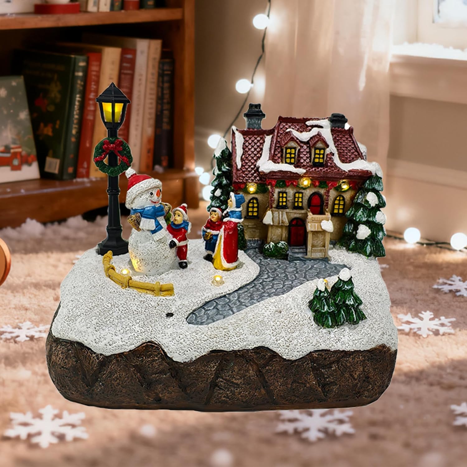 Christmas Village Houses Indoor Decorations Christmas Village Figurine Light Snowman Tree Decor Home Table Winter Holiday Decor Xmas Gifts