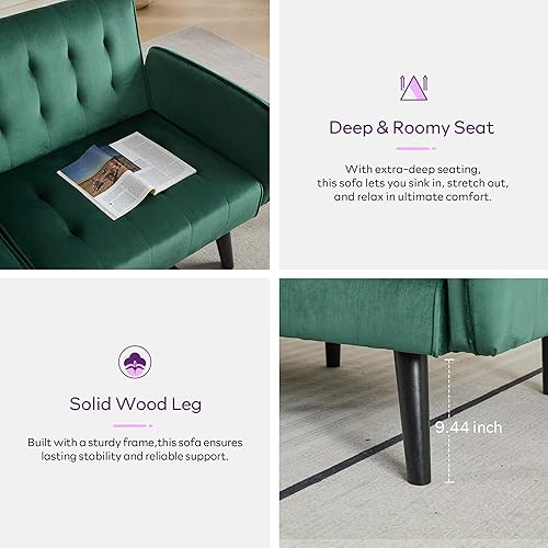 Miniatura 51 de TYBOATLE Sofá cama tipo futón convertible de 65 pulgadas con 2 USB, sofá biplaza tapizado capitoné pequeño y ajustable, moderno de mediados de siglo