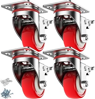 Deutnart Schwerlastrollen 50mm Möbelrollen mit Bremsen, [4 Stk bis 320kg] Lenkrollen Set Leise Schwenkrollen Polyurethan Transportrollen ohne Spuren Industrietransport und Logistik