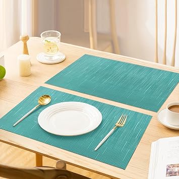 45x30cm Table Mats Set of 6, Non-Slip Heat Resistant Place Mats, Waterproof Washable Dining Place Mats for Dining Room, Kitchen, Hotel (Blue)