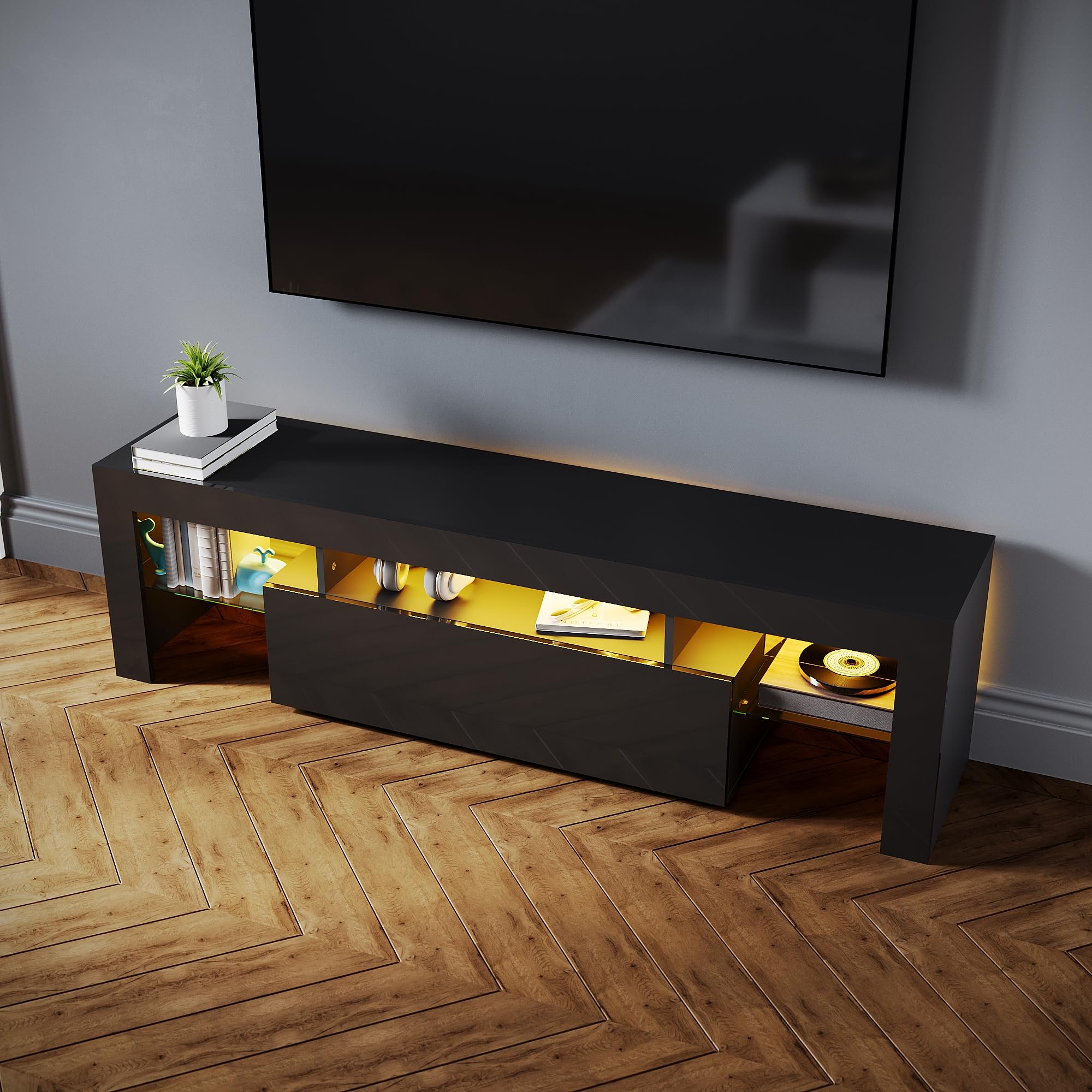 SONNI Mobile Porta TV Soggiorno 160x35x45cm, Mobiletto TV Nero, Mobile Sotto TV con illuminazione LED