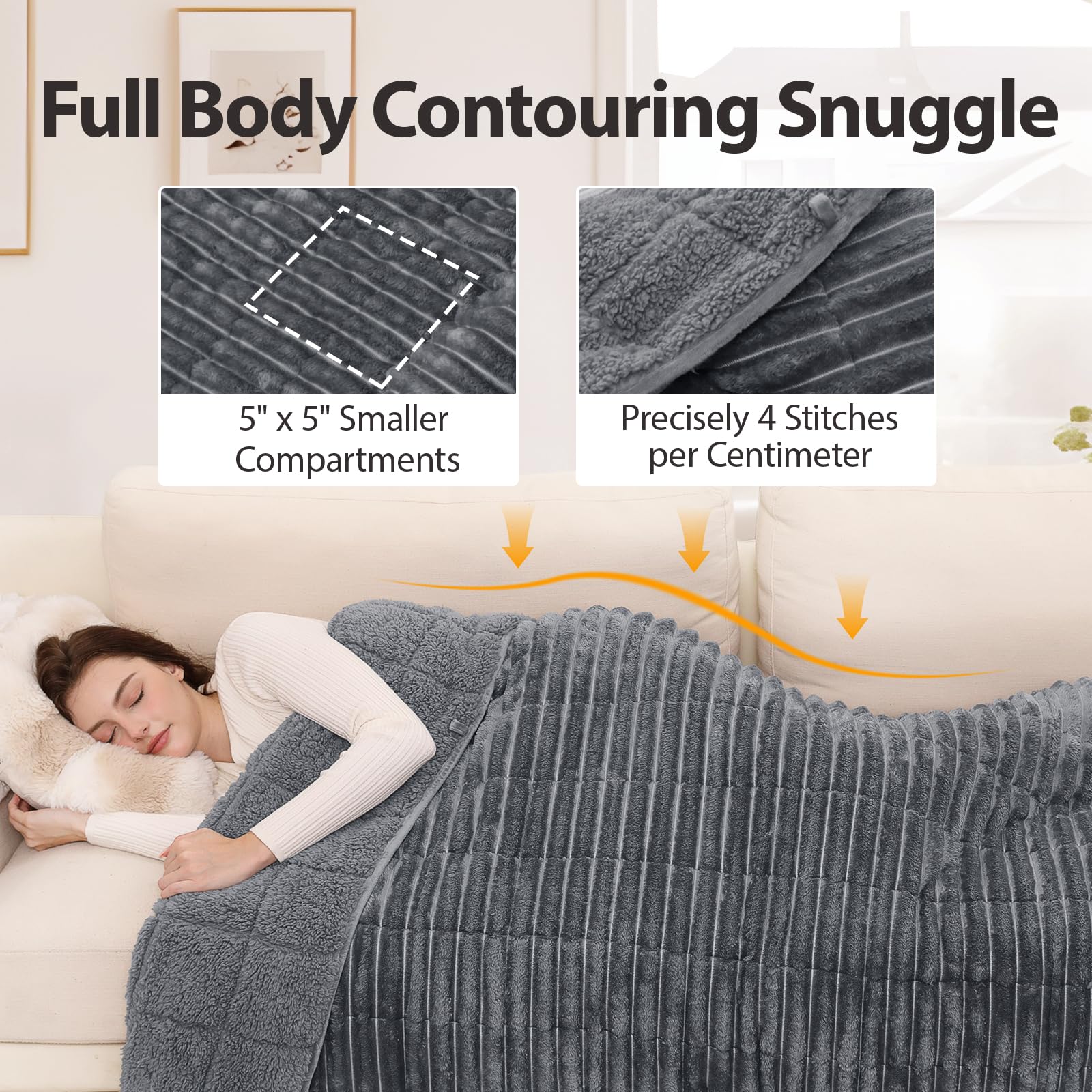 Sherpa-Fleece-Gewichtsdecke für Erwachsene, Queen-Size-Größe, 5,4 kg, weiche, gemütliche, schwere Überwurfdecke für Entspannung und tiefen Schlaf, 3D-gerippte, warme Fleece-Gewichtsdecken für