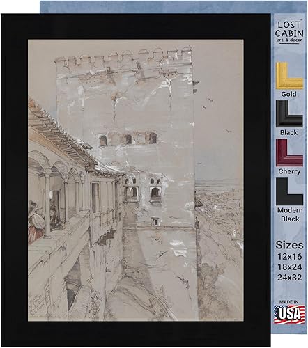 Miniatura 10 de Cabaña perdida, un boceto para los bosques acechando ciervos por John Frederick Lewis  Impresión en marco biselado negro  Reproducción de pintura de