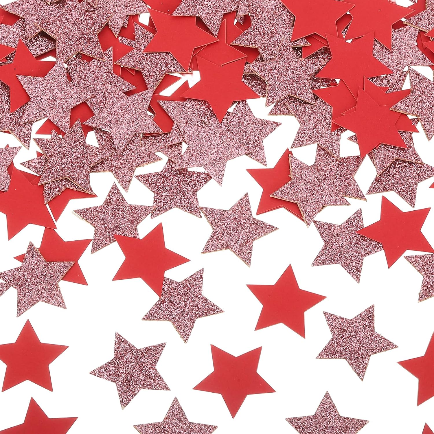 MECCANIXITY 200Pcs Star Confetti Glitter Confetti Table for Party Wedding Festival Decorations, 1 x 1 Inch, Red, Pink