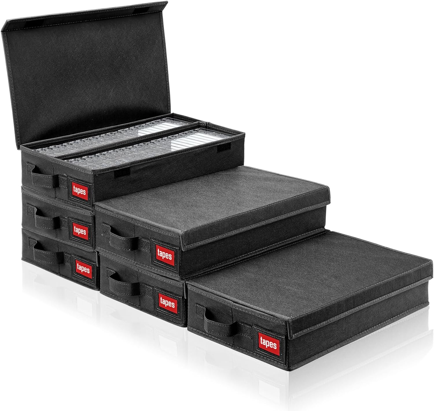 Weysat 6 Packs Stackable Cassette Tape Storage Boxes Practical Holder Dust Proof Racks with Lid 16. 34 x 9. 25 x 3. 54 Inches Holds 288 Cassette Cases Grey